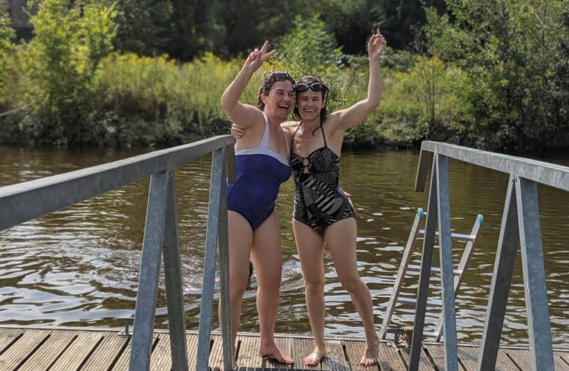 Murray and Hana Greenfield’s granddaughters Shirona and Daniela at the second annual swim in 2019 (photo credit: Courtesy)