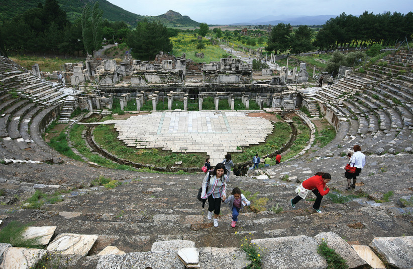 AN AMPHITHEATER at the archaeological ruins of the Ionian city of Ephesus, in western Turkey.  (photo credit: NATI SHOHAT/FLASH90)
