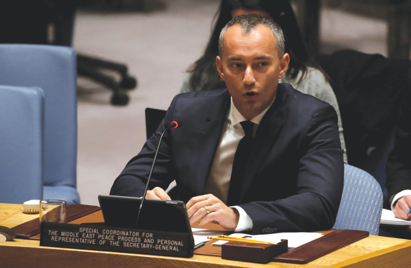 UN SPECIAL Coordinator for the Middle East Peace Process Nickolay Mladenov briefs the UN in New York in 2017. (photo credit: REUTERS/MIKE SEGAR)