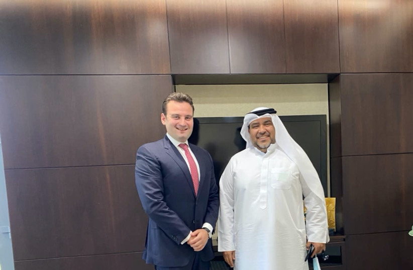 NATHAN KRAPIVENSKY (left) with Khalid al Boom, Deputy CEO, Dubai Investment Development Agency (FDI), Ministry of the Economy. (photo credit: Courtesy)