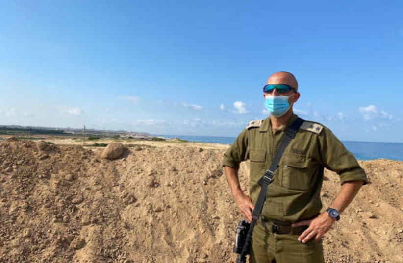Lt.-Col. Israel Chetrit, Deputy Commander of the IDF’s Northern Territorial Brigade overlooking Gaza (photo credit: ANNA AHRONHEIM)