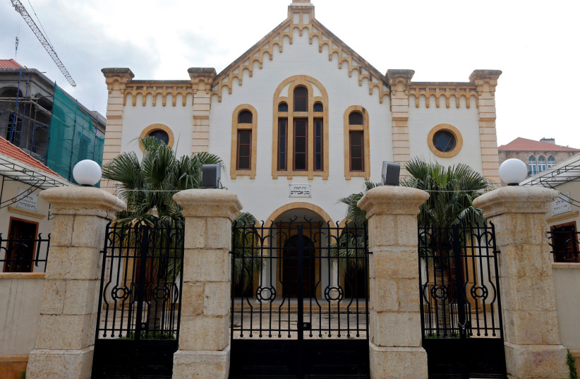The facade of Maghen Abraham, Beirut's last synagogue, in downtown Beirut in 2018. (photo credit: REUTERS)