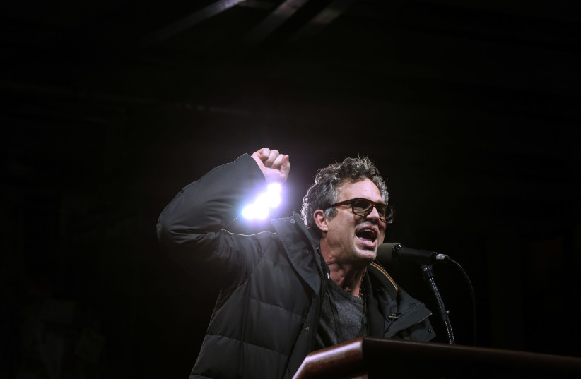 Actor Mark Ruffalo speaks at a protest against U.S. President-elect Donald Trump outside the Trump International Hotel in New York City (photo credit: REUTERS)