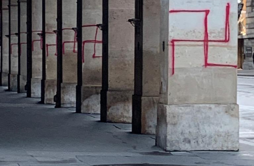 Swastikas spray-painted in Paris (photo credit: A.G.)