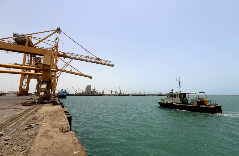 A ship is seen at Hodeidah port in Hodeidah, Yemen May 13, 2019 (photo credit: REUTERS)