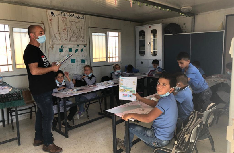 The Palestinian Al Majaz Basic School in Khirbet Al-Majaz in the South Hebron Hills, which is under threat of demolition. (photo credit: TOVAH LAZAROFF)