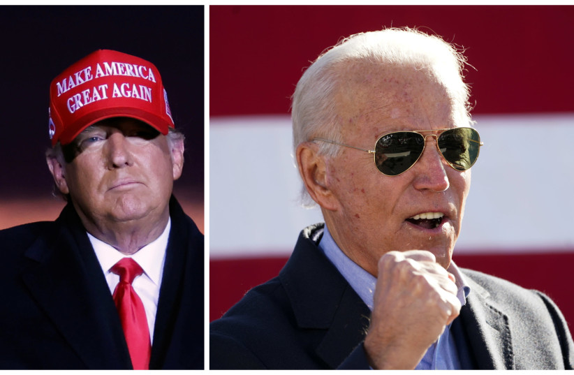Joe Biden and Donald Trump (photo credit: REUTERS/KEVIN LAMARQUE AND CARLOS BARRIA)