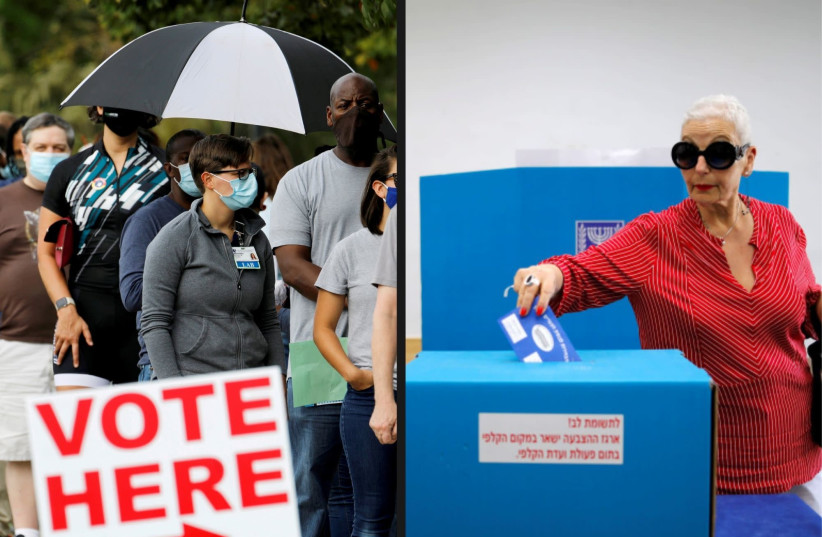 Voting in Israel works a lot differently than voting in the US (photo credit: CORINNA KERN/REUTERS AND REUTERS/JONATHAN DRAKE)