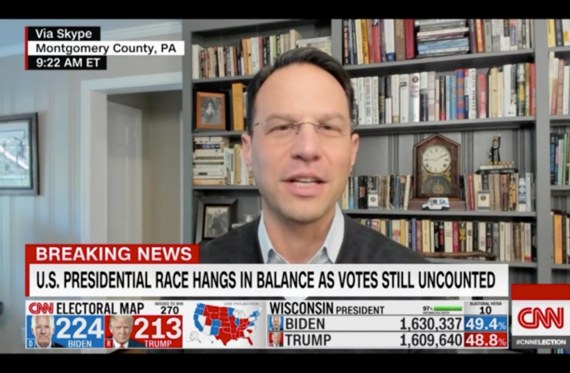 Pennsylvania Attorney General Josh Shapiro appears on CNN on Nov. 4 to discuss vote counting in Pennsylvania (photo credit: screenshot)