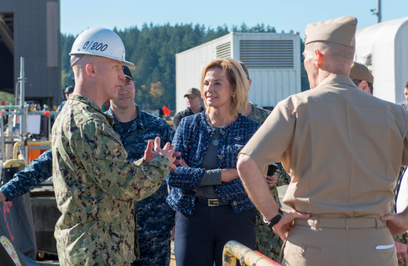 Under Secretary for Nuclear Security of the U.S. Department of Energy and Administrator of the National Nuclear Security Administration Lisa Gordon-Hagerty tours the Ohio-class ballistic missile submarine USS Alabama in Bangor, Washington, U.S. in this October 10, 2018 (photo credit: MASS COMMUNICATION SPECIALIST 1ST CLASS AMANDA R. GRAY/US NAVY/HANDOUT VIA REUTERS)