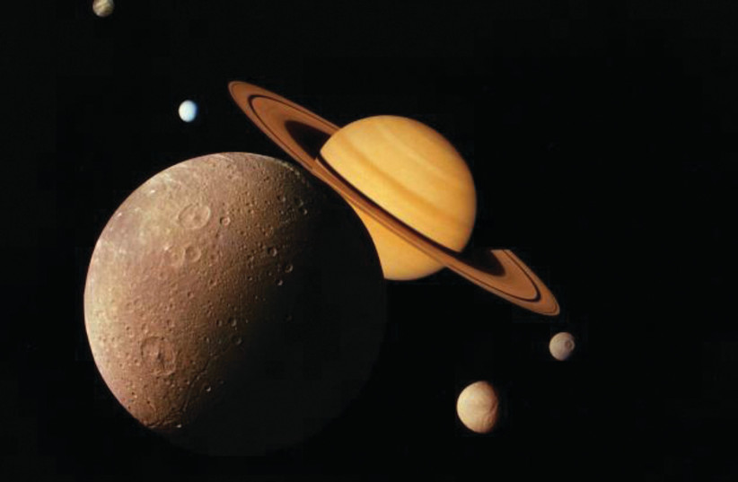 A montage of Saturn and its moons as captured by the Voyager 1 probe (credit: NASA)