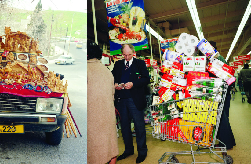 WORKS BY Martin Parr: Bethlehem, 1995, (left) and Auchan hypermarket, Calais, France, 1988. (photo credit: MARTIN PARR COLLECTION/MAGNUM PHOTOS)