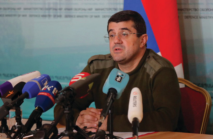 ARAYIK HARUTYUNYAN, leader of the breakaway region of Nagorno-Karabakh, speaks at a news conference in Stepanakert on October 11. (photo credit: REUTERS)