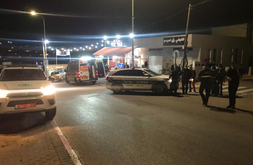 Police respond to the shooting of a United Hatzalah ambulance near Jatt. (photo credit: UNITED HATZALAH‏)