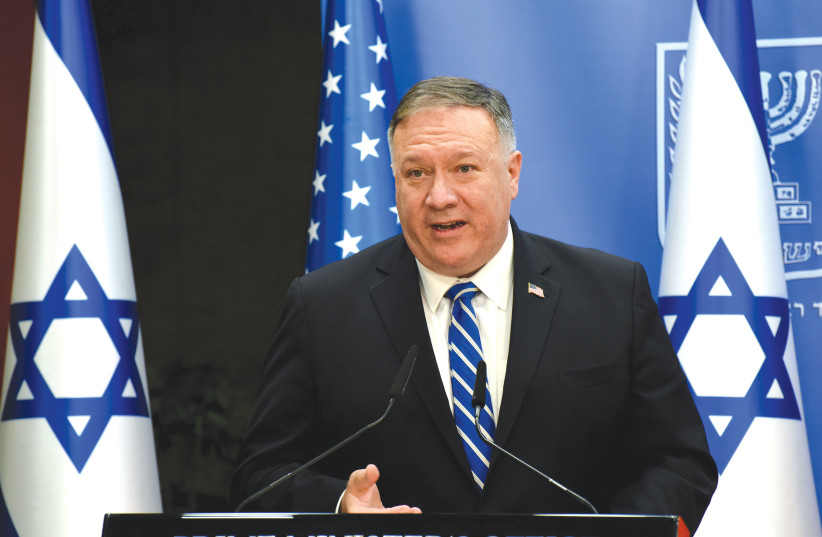 US SECRETARY of State Mike Pompeo speaks during a news conference in Jerusalem on August 24. (photo credit: DEBBIE HILL/REUTERS)