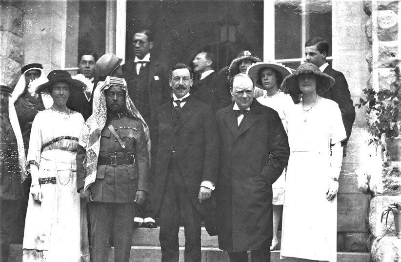 EMIR ABDULLAH of Transjordan, Sir Herbert and Lady Samuel and Winston Churchill meet in Jerusalem in 1921 (photo credit: CENTRAL ZIONIST ARCHIVES IN JERUSALEM)