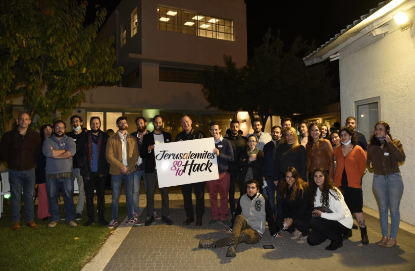 Participants of the Jewish Arab Hackerthon in Jerusalem (photo credit: MAY HATIB)