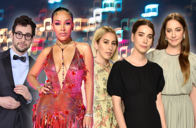 From left: Jack Antonoff, Doja Cat and the Haim Sisters. (photo credit: GETTY IMAGES/JTA)