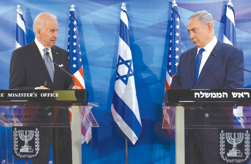 THEN-US vice president Joe Biden and Prime Minister Benjamin Netanyahu in Jerusalem in 2016. (photo credit: DEBBIE HILL/REUTERS)