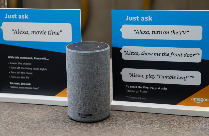 Prompts on how to use Amazon's Alexa personal assistant are seen in an Amazon ‘experience centre’ in Vallejo, California, US, May 8, 2018. (photo credit: ELIJAH NOUVELAGE / REUTERS)