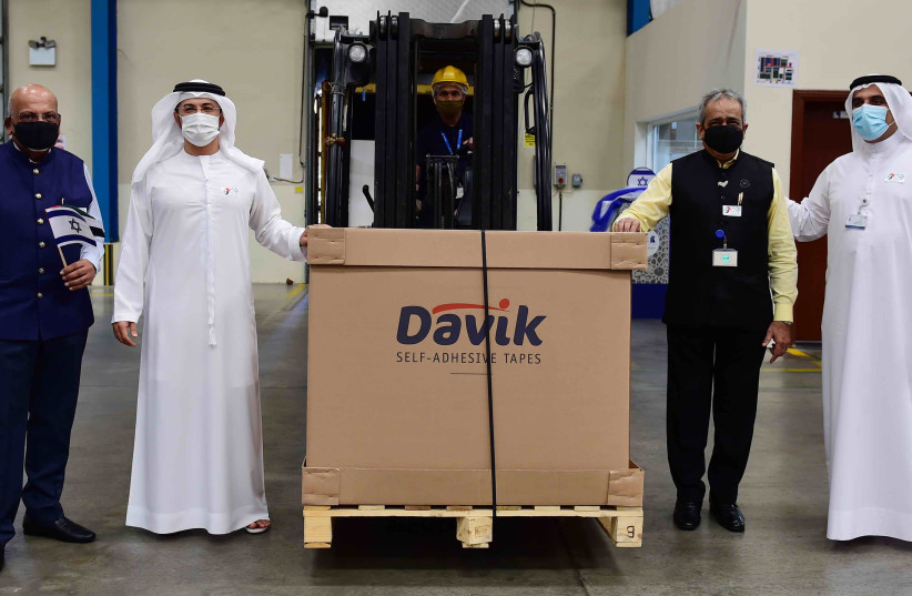 The first shipment of David adhesive tape is seen having arrived at the Jebel Ali Port in Dubai. (photo credit: DP WORLD)