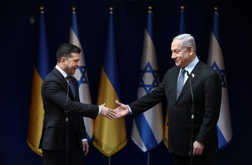 Israel's Netanyahu meets Ukrainian President Zelensky in Jerusalem (photo credit: ODED BALILTY/POOL VIA REUTERS)
