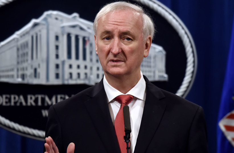 Deputy Attorney General Jeffrey A. Rosen speaks at a news conference at the Justice Department in Washington, D.C., Sept. 22, 2020. (photo credit: OLIVIER DOULIERY-POOL/GETTY IMAGES)