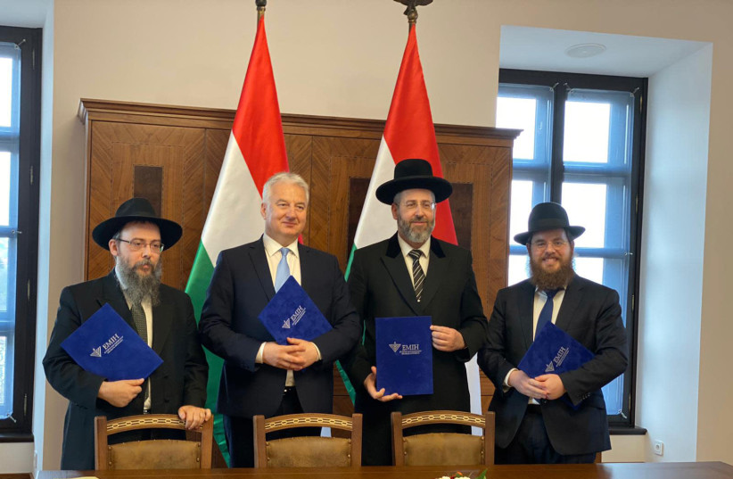 Hungarian Deputy Prime Minister Zsolt Semjén, second from left, meets with rabbis in Budapest, Hungary on Nov. 18, 2019.  (photo credit: EMIH)