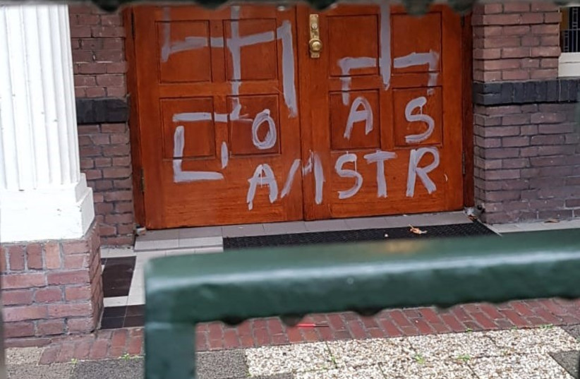 One of two Synagogues which had been spray painted with a swastike last weekend. (photo credit: Courtesy)