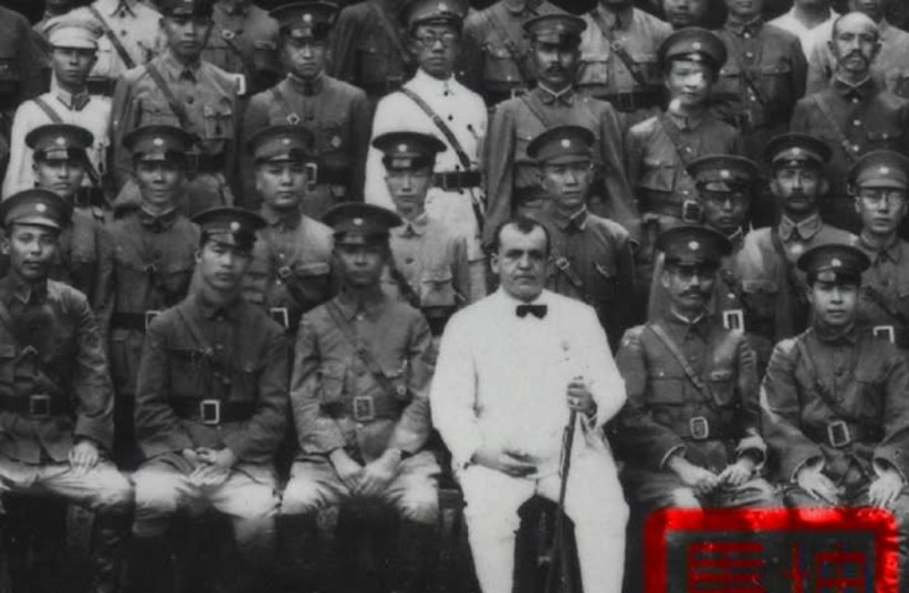 Morris "Two-Gun" Cohen – known as "Ma Kun" in Chinese – surrounded by troops, July 1926. Original image from the Collection of Josef L. Rich OBE (photo credit: NATIONAL LIBRARY OF ISRAEL)