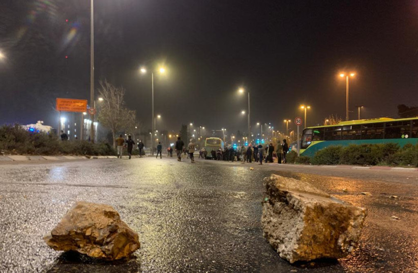 Rocks which were thrown towards police by demonstrators protesting the death of hilltop youth Ahuvia Sandak in Jerusalem. (credit: COURTESY ISRAEL POLICE)