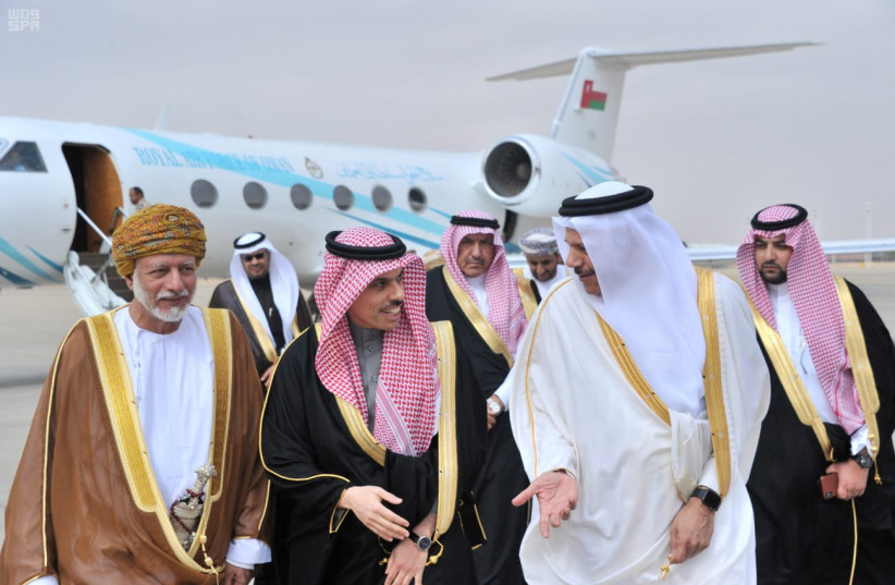 Foreign ministers of the Gulf Cooperation Council (GCC) arrive, ahead of an annual leaders' summit in Riyadh, Saudi Arabia, December 9, 2019. (credit: SAUDI PRESS AGENCY/HANDOUT VIA REUTERS)