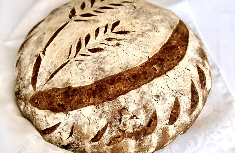 Decorated sourdough bread (photo credit: PASCALE PEREZ-RUBIN)
