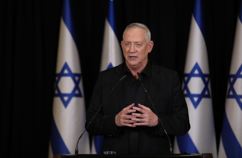 Alternate Prime Minister Benny Gantz speaking ahead of the upcoming March elections, January 11, 2021.  (photo credit: ELAD MALKA)