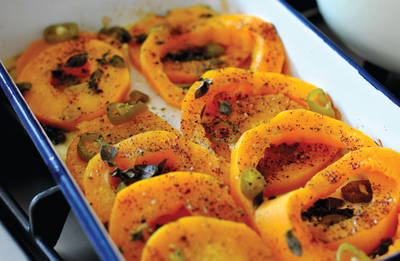 ROASTED BUTTERNUT SQUASH WITH HERBS (photo credit: PASCALE PEREZ-RUBIN)