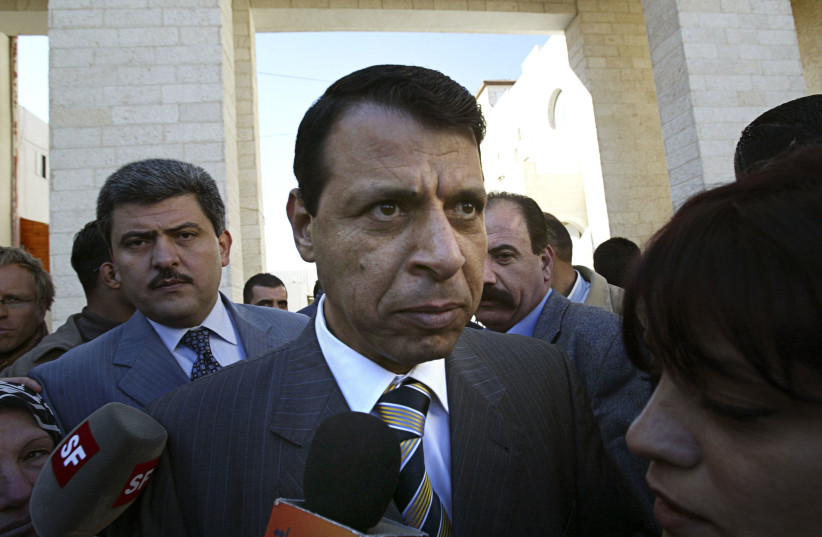 Mohammed Dahlan as he speaks to the press after the speech of Palestinian President Mahmoud Abbas in the west bank city of Ramallah on December 16, 2006. (photo credit: MICHAL FATTAL/FLASH 90)