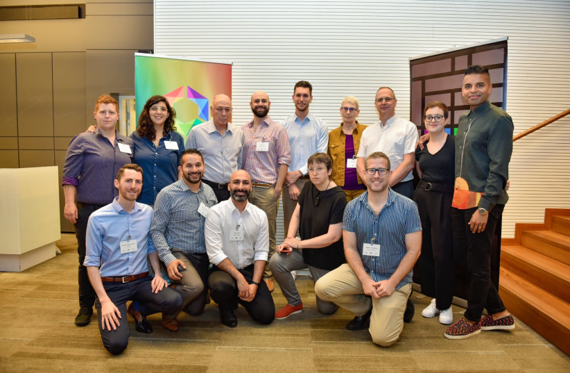 Business leaders attend an LGBT+ inclusive conference at the Israeli stock exchange during Pride Week in Tel Aviv in 2019. LGBTech founder Shachar Grembek is in the lower right.   (photo credit: LUZ DANOUS)