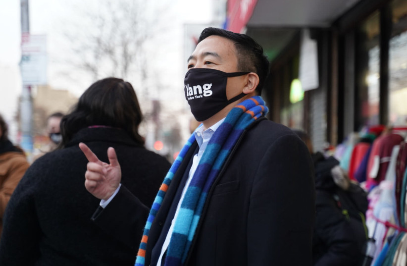 NYC mayoral candidate Andrew Yang, asked about improving secular education at yeshivas, said "we shouldn’t interfere with their religious and parental choice as long as the outcomes are good.” (photo credit: YANG FOR NEW YORK)