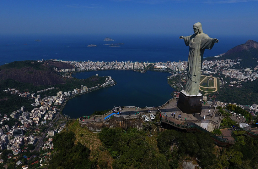 A drone view of the Christ The Redeemer statue in Rio de Janeiro, Brazil, Aug. 15, 2020. (credit: FABIO MOTTA/AFP VIA GETTY IMAGES)