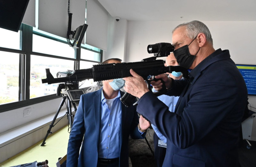 Defense Minister Benny Gantz visiting Elbit Systems on Tuesday March 9 2021  (photo credit: ARIEL HERMONI / DEFENSE MINISTRY)