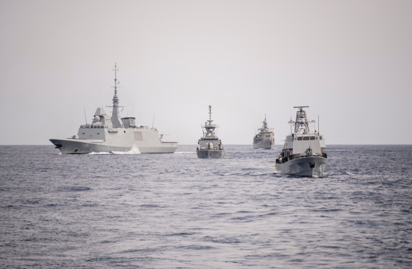 Naval vessels participating in the Noble Dina military drill between Israel, France, Cyprus and Greece, March 12, 2021.  (credit: IDF SPOKESPERSON'S UNIT)