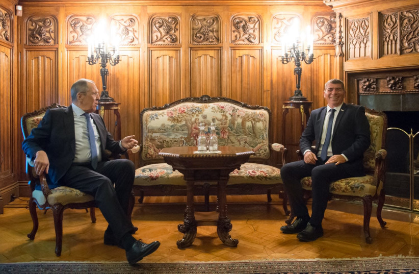 Foreign Minister Gabi Ashkenazi with Russian Foreign Minister Sergei Lavrov on March 17, 2021 (photo credit: COURTESY RUSSIAN EMBASSY IN ISRAEL)