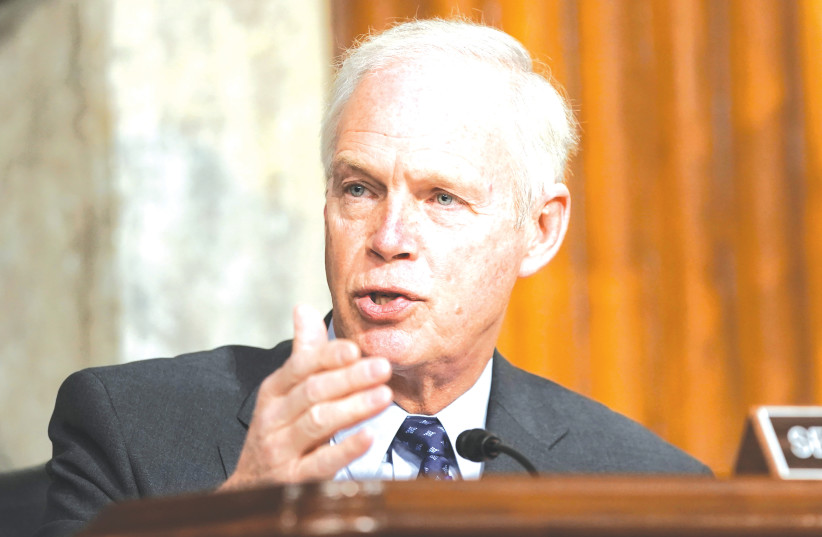 SEN. RON JOHNSON (R-Wis.) asks questions during the Senate Homeland Security and Governmental Affairs/Rules and Administration hearing earlier this month to examine the January 6 attack on the US Capitol on Capitol Hill. (photo credit: GREG NASH/REUTERS)
