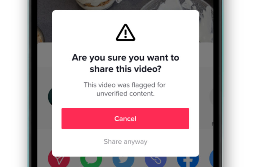 TikTok's new Know Your Facts feature sends urges users to reconsider before sharing unverified or misleading content. (photo credit: Courtesy)
