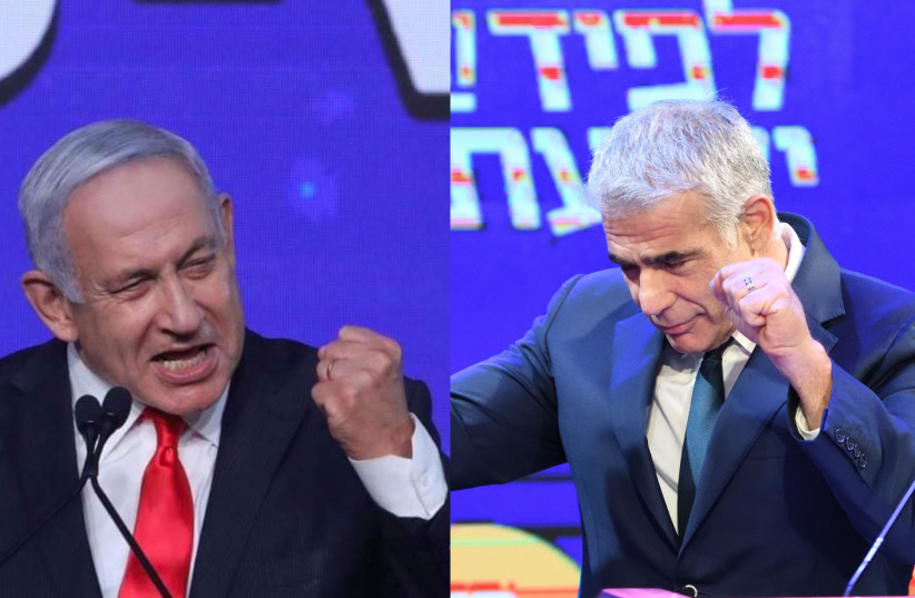 Prime Minister Benjamin Netanyahu and opposition leader Yair Lapid (credit: MARC ISRAEL SELLEM + GILI YAARI/FLASH90)
