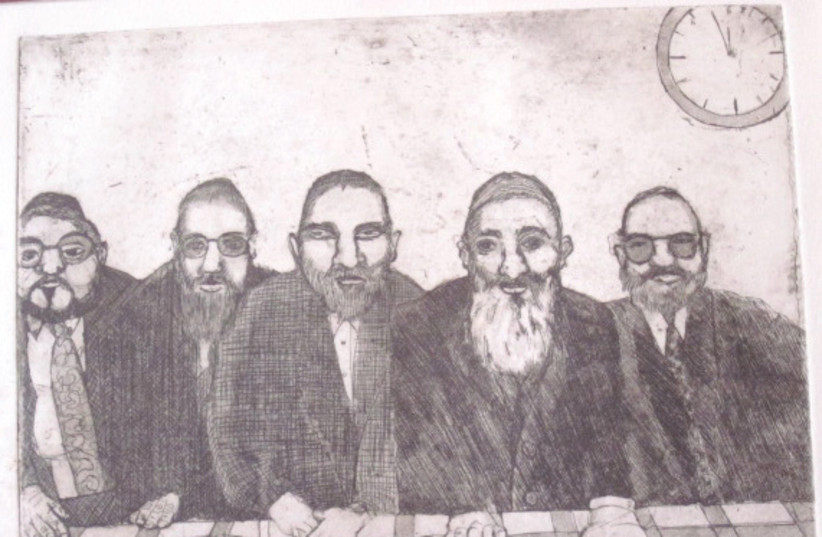 Five Rabbis: An etching by Mordechai Beck (photo credit: MORDECHAI BECK)