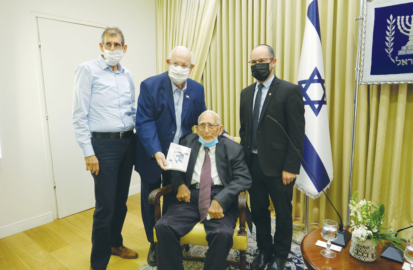 PRESIDENT REUVEN Rivlin with Neria Meir, Yaakov Aharoni and David Aharoni. (photo credit: PRESIDENTIAL SPOKESPERSON OFFICE)