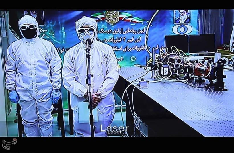 Exhibition of nuclear achievements of Iran's Atomic Energy Organization, April 10, 2021 (photo credit: PRESIDENT.IR VIA TASNIM NEWS AGENCY)