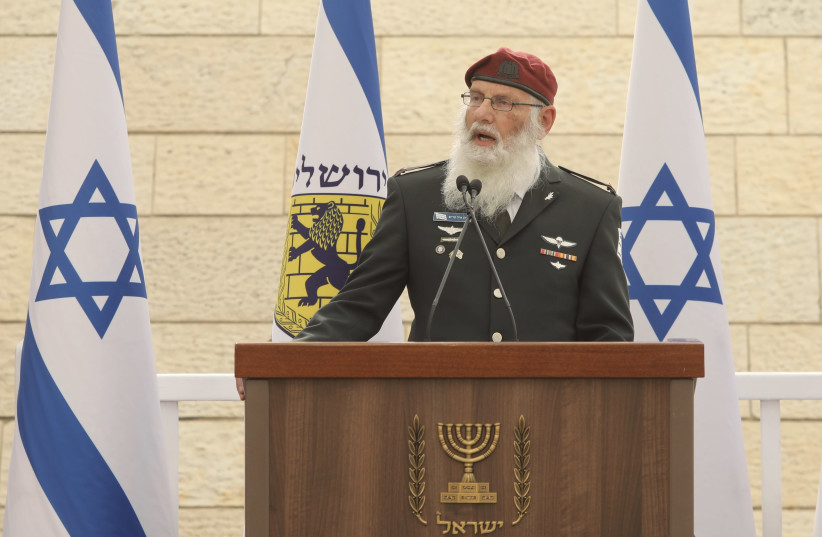 Chief IDF Rabbi Eyal Karim at a Remembrance Day ceremony, April 14, 2021. (credit: MARC ISRAEL SELLEM/THE JERUSALEM POST)