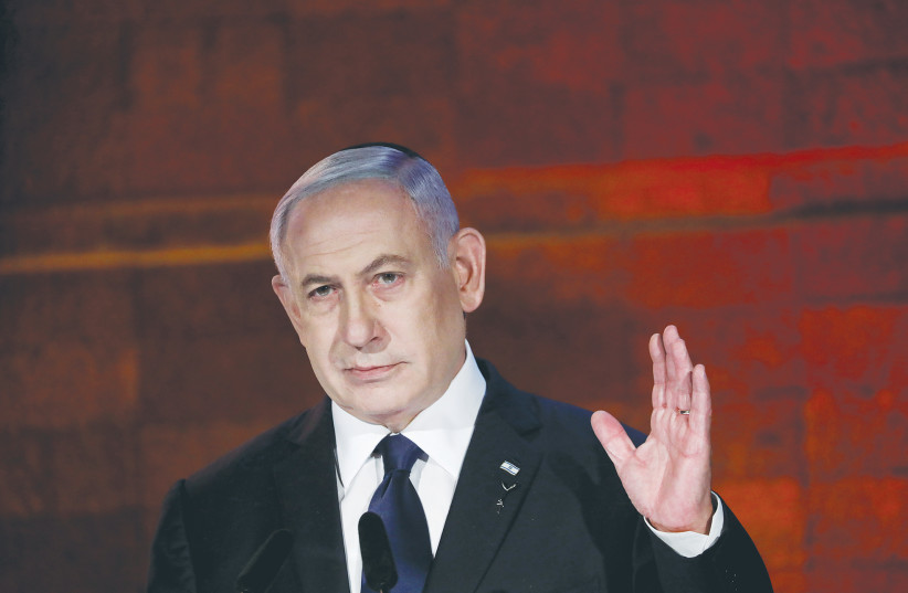 PRIME MINISTER Benjamin Netanyahu speaks at Yad Vashem at the start of Holocaust Remembrance Day last week. (photo credit: OLIVIER FITOUSSI/FLASH90)